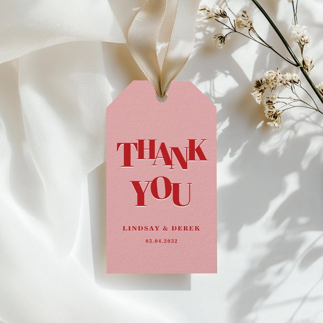 Modern Blush Red Bold Font THANK YOU Wedding  Geschenkanhänger (THANK YOU! Wedding Gift Tags)