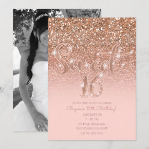 Modern Blush Rosa Glam Glitter Sweet 16 Foto Einladung