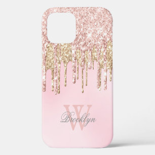 Modern Blush Rosa Rose Gold Glitzer Tropfen Monogr iPhone 12 Hülle