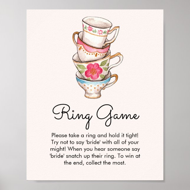 Modern Blush Tee Party Ring Game Brautparty Poster (Vorne)