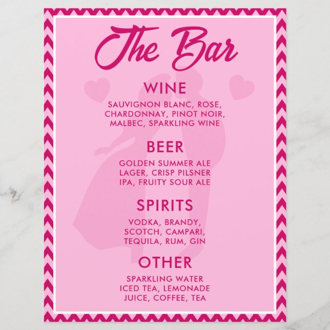 Modern BlushPink Chevron Bar Menu Wedding Tabletop (Vorderseite)