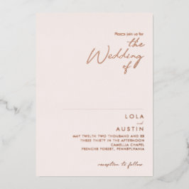 Modern | Blüten und Rose Gold zum Hochzeitsfest Folieneinladung