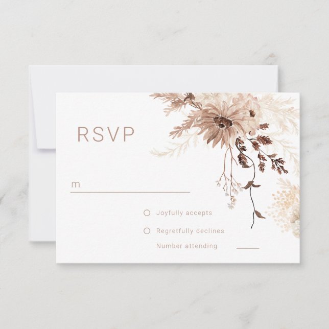 Modern Bohemian Beige Floral Wedding RSVP Karte (Vorderseite)