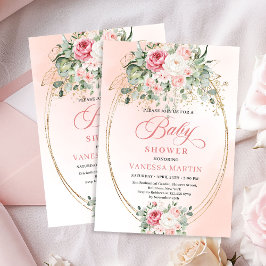 Modern Bohemian Blush Floral Gold Baby Shower Einladung