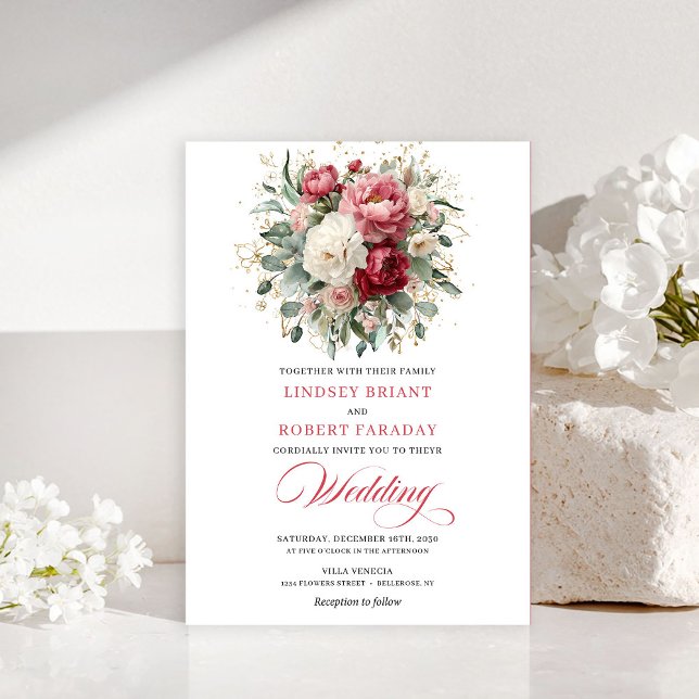 Modern Bohemian Blush White Greenery Gold Wedding Einladung (Modern Bohemian Blush White Greenery Gold Wedding Invitation)