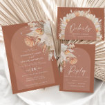 Modern bohemian terracotta pampas grass wedding RSVP karte<br><div class="desc">Moderne böhmische Terracotta Pampas Gras stilvolle Hochzeitsdetails Karte.</div>
