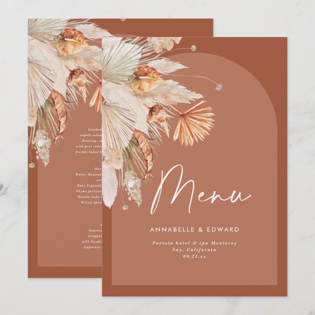 Modern bohemian terracotta pampas grass wedding save the date (Vorne/Hinten)