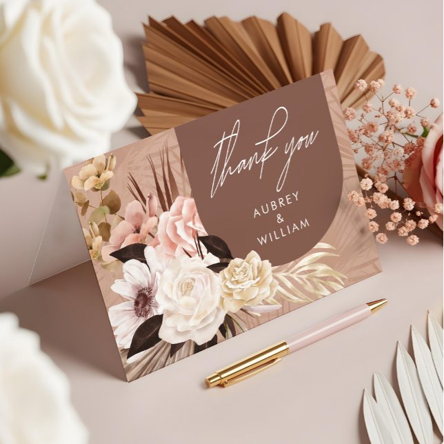 Modern Bohemisch Chic Boho Watercolor Florals Foto Dankeskarte (Modern Bohemian Chic Boho Watercolor Florals Photo Thank You Card)