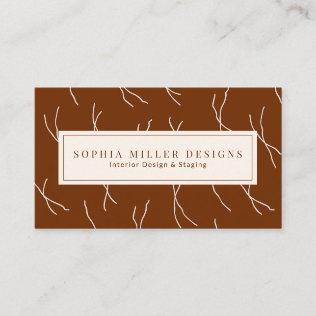 Modern Boho Abstract Lines Designer | Dark Brown Visitenkarte (Vorderseite)