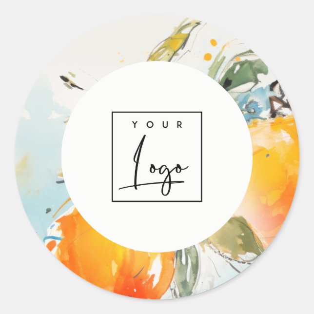 Modern Boho Abstrakt Sketchy Orange Garden Logo Runder Aufkleber (Vorderseite)