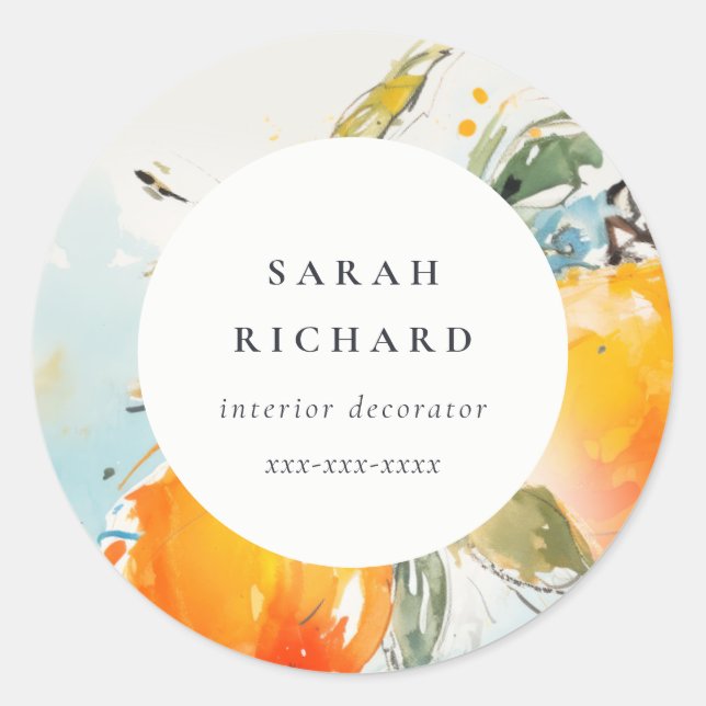 Modern Boho Abstrakt Sketchy Orange Garden Runder Aufkleber (Vorderseite)