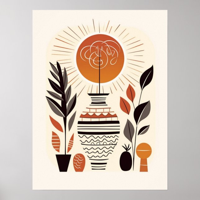 Modern Boho Abstrakt Terracotta Decorative Vase Poster (Vorne)