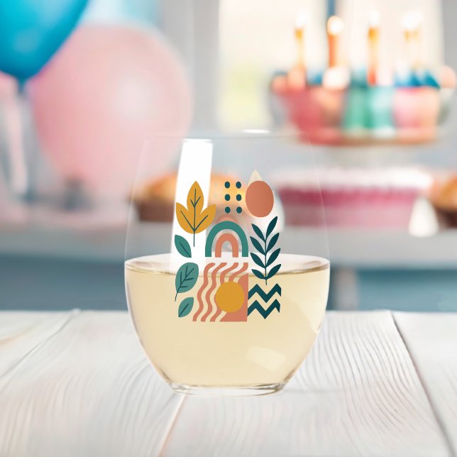 Modern Boho Abstrakte Natur Weinglas Ohne Stiel (Insitu (Baby Party))