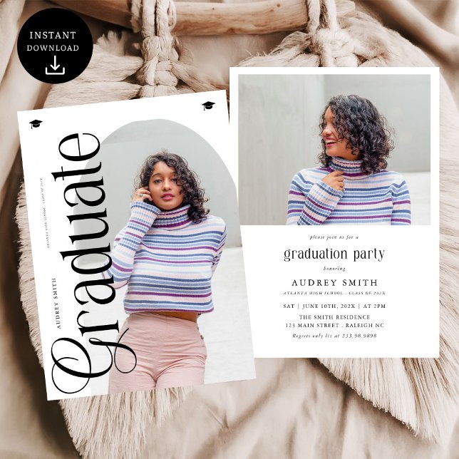 Modern Boho Arch 2 Photos Graduation Einladung (Von Creator hochgeladen)