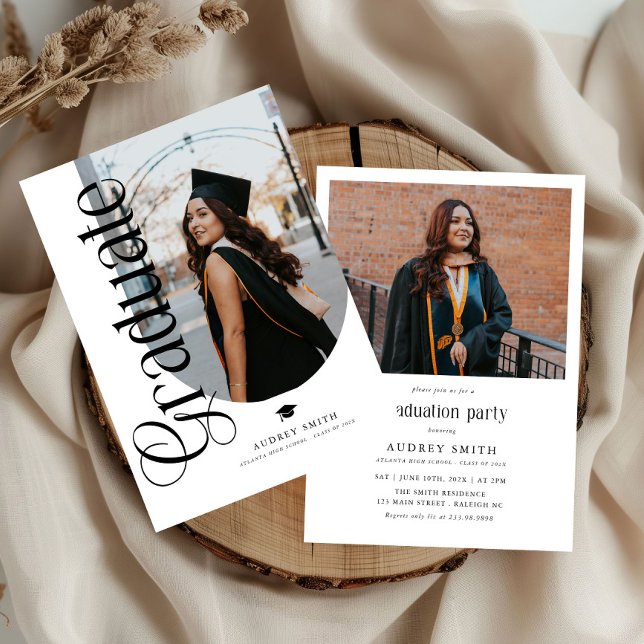 Modern Boho Arch 2 Photos Graduation Einladung (Modern graduation photo invitation)
