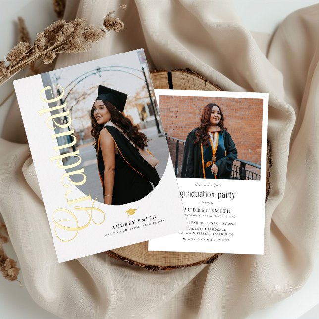 Modern Boho Arch 2 Photos Graduation Folieneinladung (Modern Photo graduation invitation)
