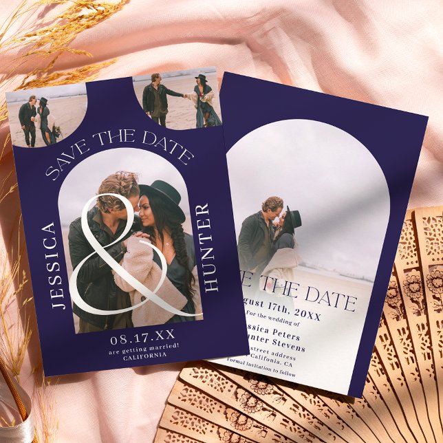 Modern Boho arch 4 Fotos Hochseefischerei blau Save The Date (Von Creator hochgeladen)