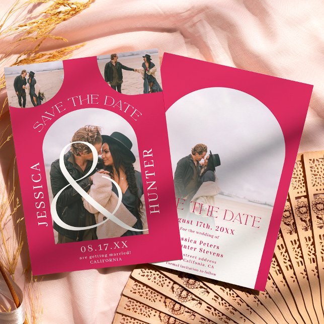 Modern Boho arch 4 Fotos Hochzeit Magenta Save The Date (Von Creator hochgeladen)