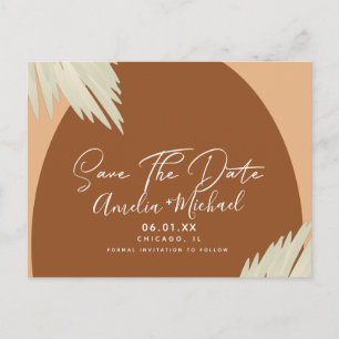 Modern Boho Arch Bio Shape Pampa Save the Date Postkarte
