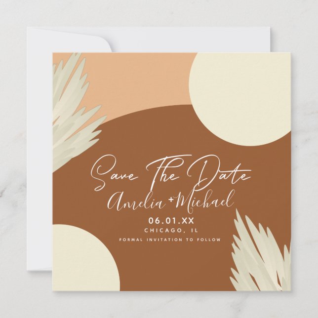 Modern Boho Arch Bio Shapes Tan Save the Date Karte (Vorderseite)