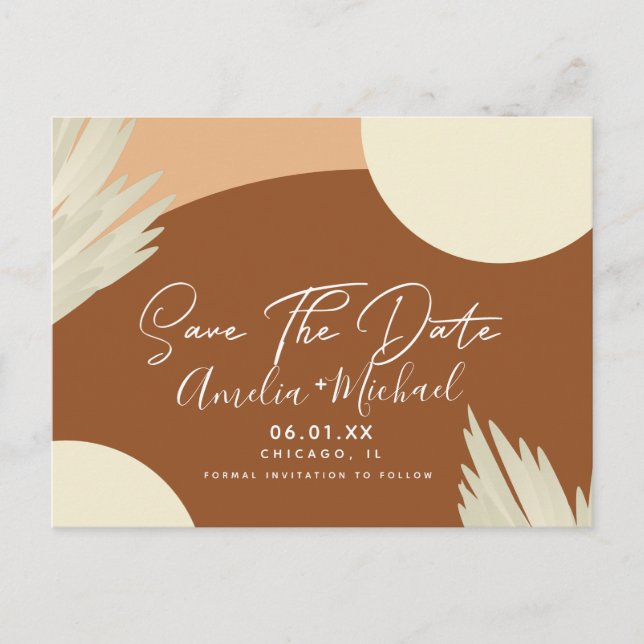 Modern Boho Arch Bio Shapes Tan Save the Date Postkarte (Vorderseite)