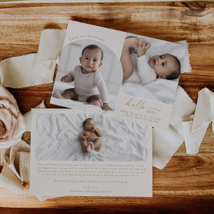 Modern Boho Arch Cream Hello Baby 3 Foto Birth Ankündigung