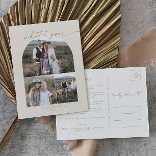 Modern Boho Arch Creme Foto Collage Was für ein Ja Feiertagspostkarte