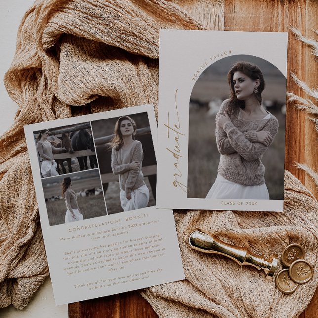 Modern Boho Arch | Creme Graduate Foto Abschluss Ankündigung (Von Creator hochgeladen)