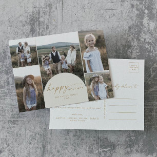 Modern Boho Arch   Creme Multi Foto Family News Feiertagspostkarte