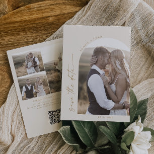 Modern Boho Arch   Creme QR Code Foto Save The Date
