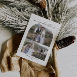 Modern Boho Arch Foto Collage Frohe Weihnachten<br><div class="desc">Dieses moderne Bohobarchen Foto Collage Frohe Weihnachtskarte ist der perfekte Urlaubsgruß. Das böhmische Schwarz-Weiß-Design besticht durch eine einzigartige,  industrielle Schrift mit minimalistisch Vintagem Stil. Personalisieren Sie die Vorderseite der Karte mit 3 Fotos,  Ihrem Familiennamen und dem Jahr.</div>