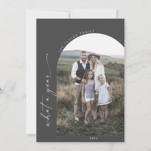 Modern Boho Arch Grau Was für ein Foto im Jahr Feiertagskarte