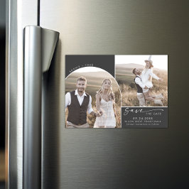 Modern Boho Arch | Graues 2 Foto Save the Date Magneteinladung