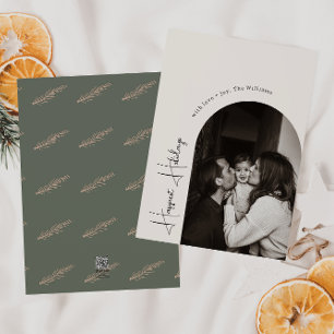 Modern Boho Arch Green glücklichste Ferien Foto Feiertagskarte