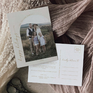 Modern Boho Arch   Jahr des Fotos in Creme Feiertagspostkarte