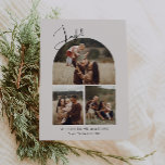 Modern Boho Arch Joyful Green 3 Foto Weihnachten<br><div class="desc">Feiern Sie die Freude der Saison mit dieser modernen Boho Boho Boyful Green 3 Foto Weihnachtskarte. Das einzigartige und chic bearbeitbare Skript schafft eine Touch von Charme und Individualität. Das schlichte, elegante Schwarz-Weiß-Design mit einem klassischen böhmischen Bogen erinnert an ein skurriles Winterambiente. Der minimale und zarte festliche Schriftart verleiht Kreativität...</div>