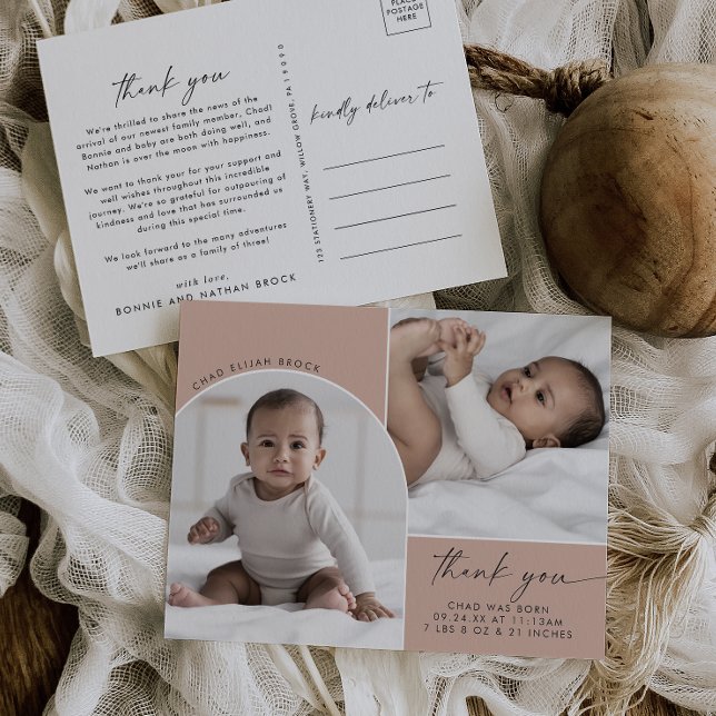 Modern Boho Arch | Lachs 2 Foto Dankeschön an die  Ankündigungspostkarte (Von Creator hochgeladen)