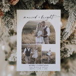 Modern Boho Arch Photo Collage Newlywed Christmas Feiertagskarte<br><div class="desc">This modern boho arch photo collage newlywed christmas holiday card is the perfect simple holiday greeting for a recently married couple. The bohemian black and white design features unique industrial lettering typography with minimalist vintage style. Personalize the front of the card with 3 photos,  your names and the year.</div>