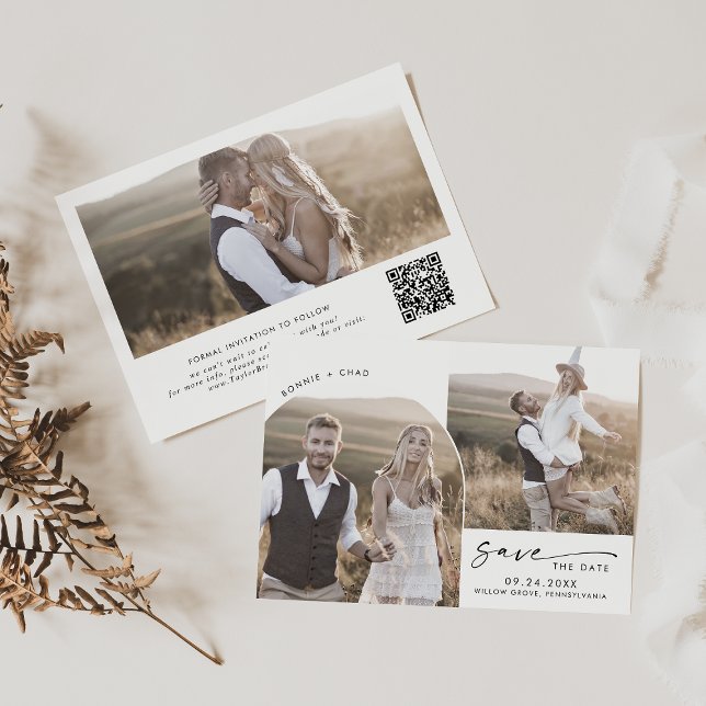 Modern Boho Arch QR Code 3 Foto Save The Date (Von Creator hochgeladen)