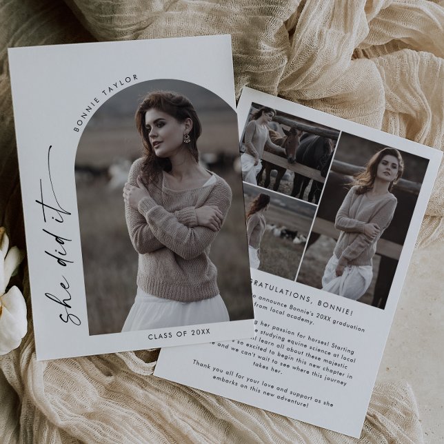 Modern Boho Arch Sie tat es Foto Abschluss Ankündigung (Von Creator hochgeladen)