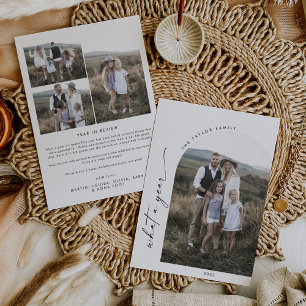 Modern Boho Arch Was für ein Jahr Foto Jahr Überpr Feiertagskarte