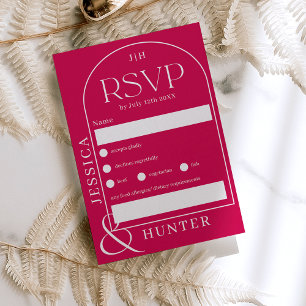 Modern boho arch  wedding bold magenta RSVP karte