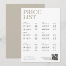 Modern Boho Beauty Price List Menü Klein Unternehm