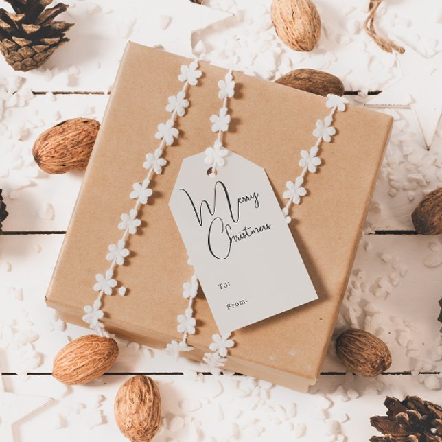 Modern Boho Beige frohe Weihnachten von und zu Geschenkanhänger (Von Creator hochgeladen)