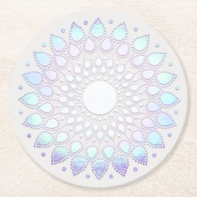 Modern Boho Blue Floral Lotus Mandala Runder Pappuntersetzer (Vorderseite)