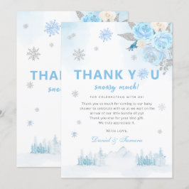 Modern Boho Blue Snowflakes Winter Baby Dusche Dankeskarte