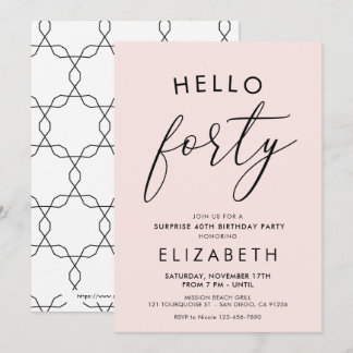 Modern Boho Blush 40. Geburtstag Hallo 40 Einladung