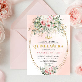 Modern Boho Blush Floral Quinceañera Invitation Einladung
