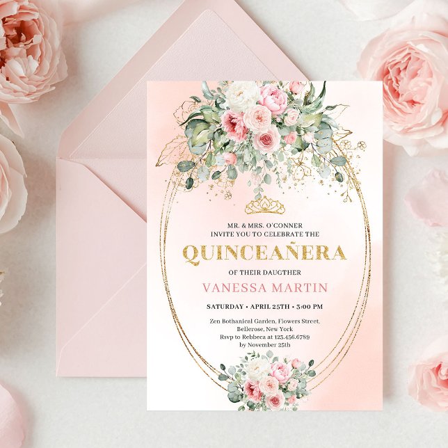Modern Boho Blush Floral Quinceañera Invitation Einladung (Modern Boho Blush Floral Quinceañera Invitation)