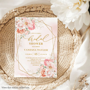 Modern Boho Blush Pink Gold Floral Brautparty Einladung